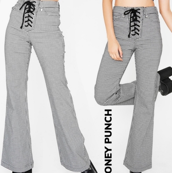 Honey Punch Pants - HONEY PUNCH GINGHAM LACE UP PANTS